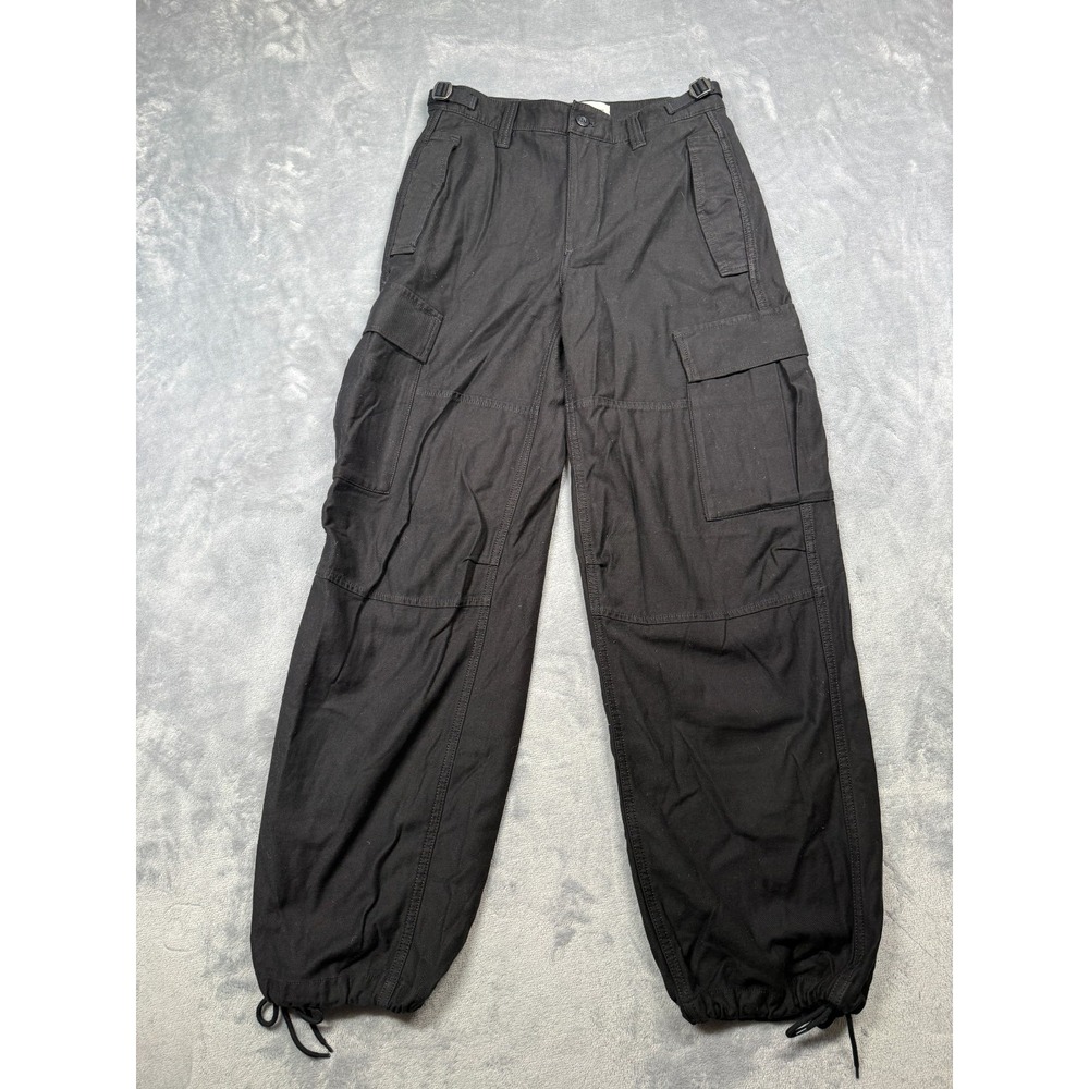 Aritzia TNA Strobel Cargo Pants Womens 2 Black Oversized Cotton Drawcord Hem